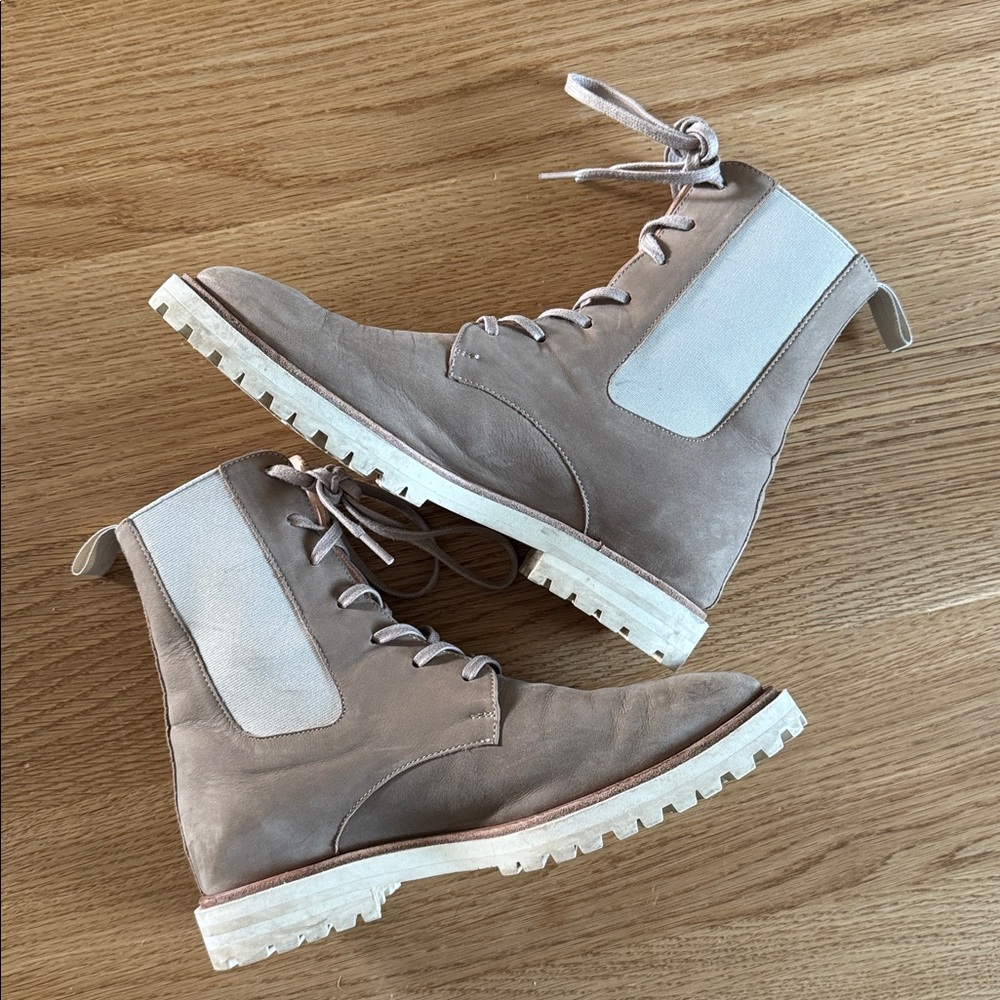 Poppy Barley Taupe & Off-White Lace-Up Combat Boots
